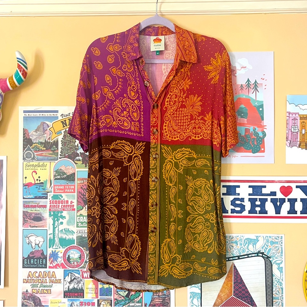 Farm Rio Multicolor Bandana Dream Short Sleeve Shirt XS